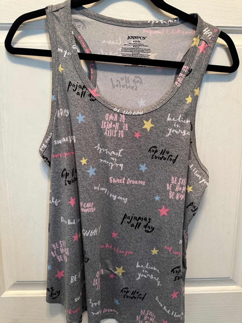 Joyspun Gray Star & Novelty Script Pajama Tank Top and Shorts Set Size M (8-10) - Picture 2 of 12